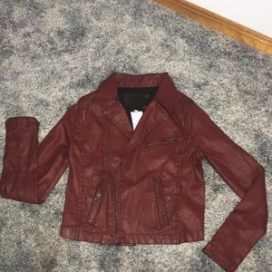 Maroon leather zip-up jacket